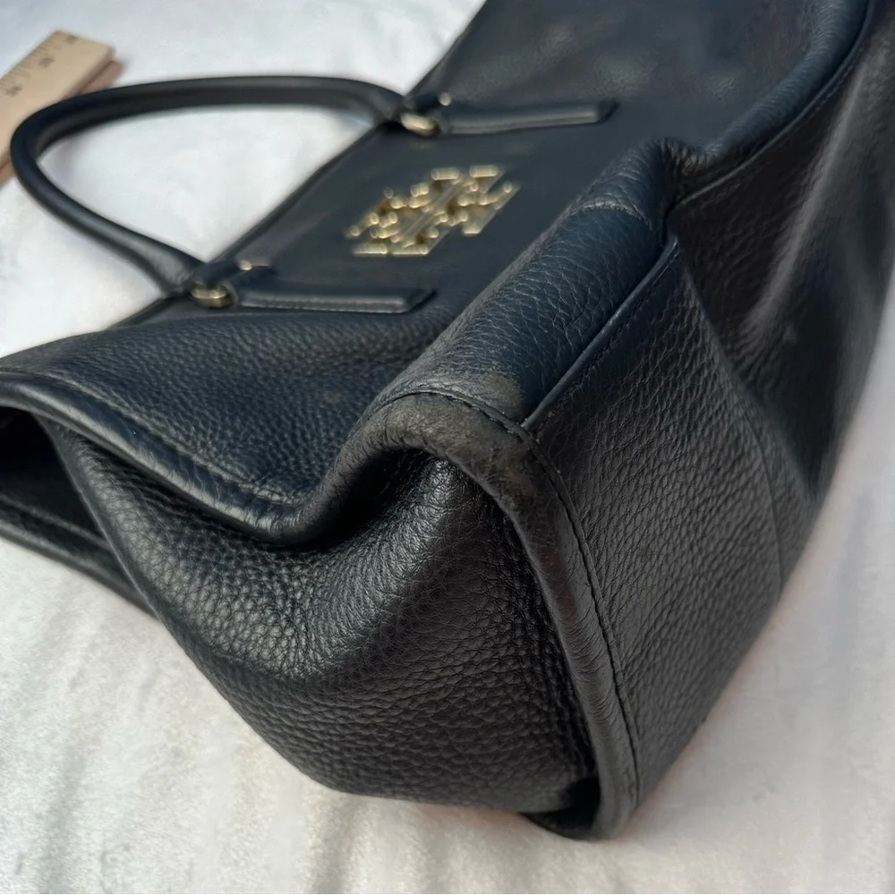 Tory Burch Britten Satchel Black Pebbled Leather Handbag Bag
